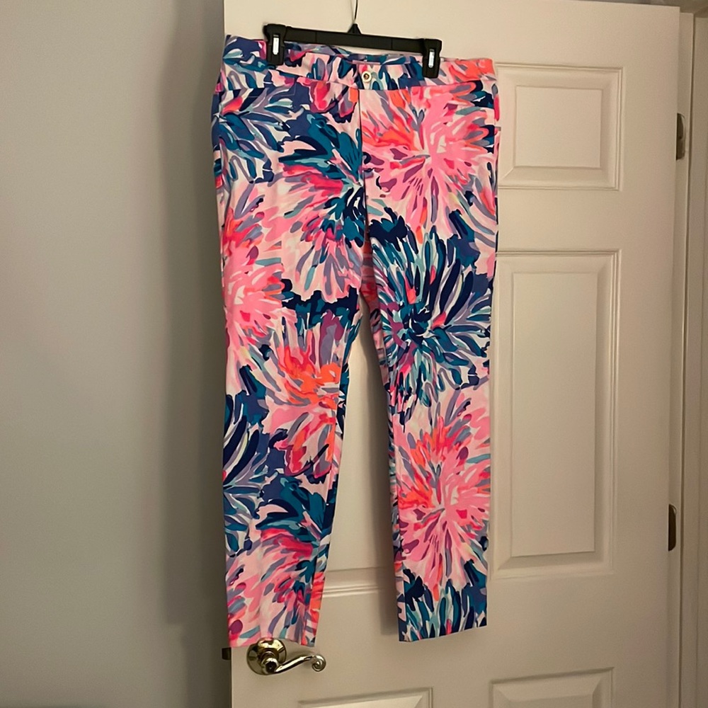 Lilly Pulitzer Pink and Blue Floral Cropped Pants